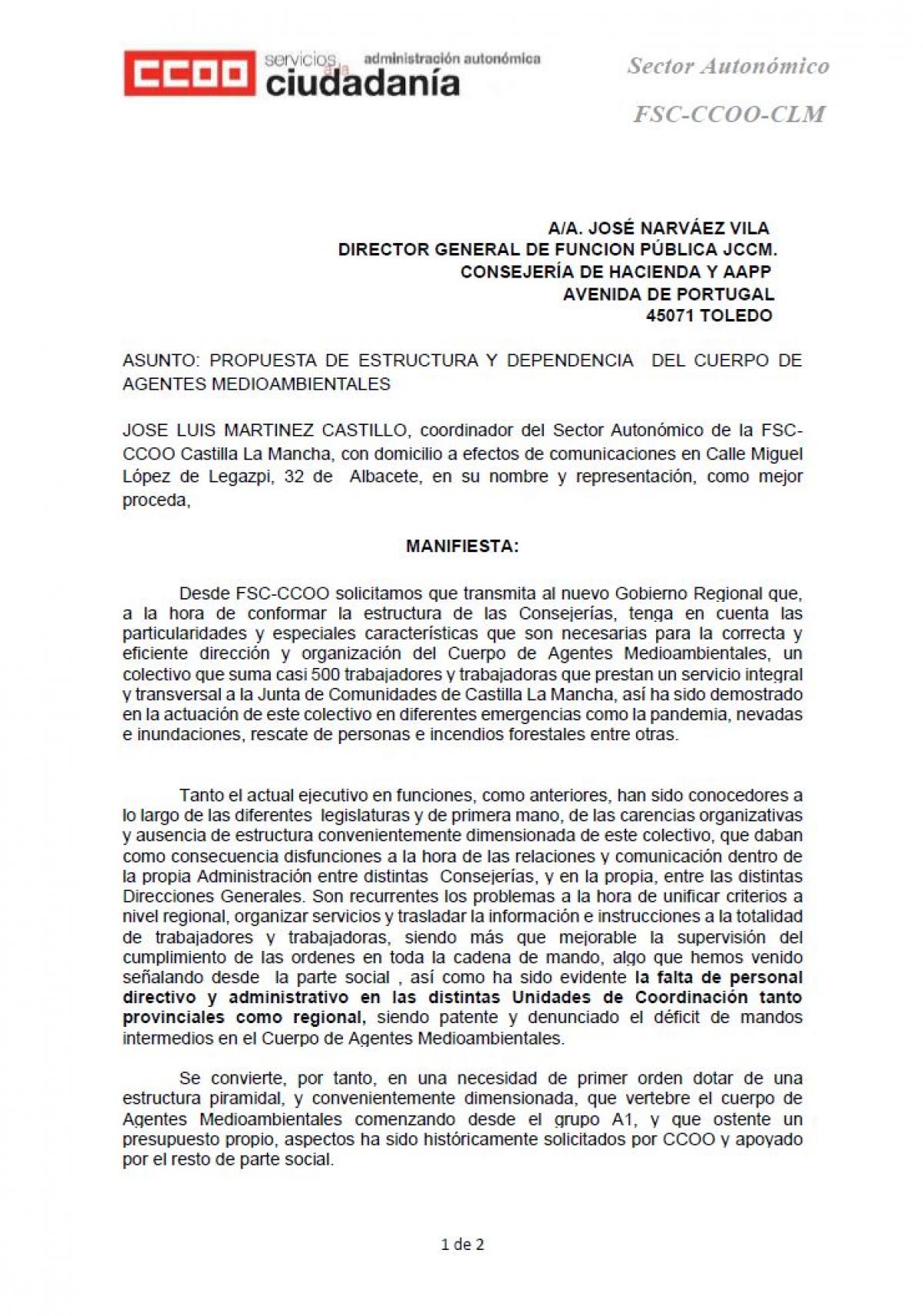 Solicitud Estructura Cuerpo Profesional Agentes Medioambientales I